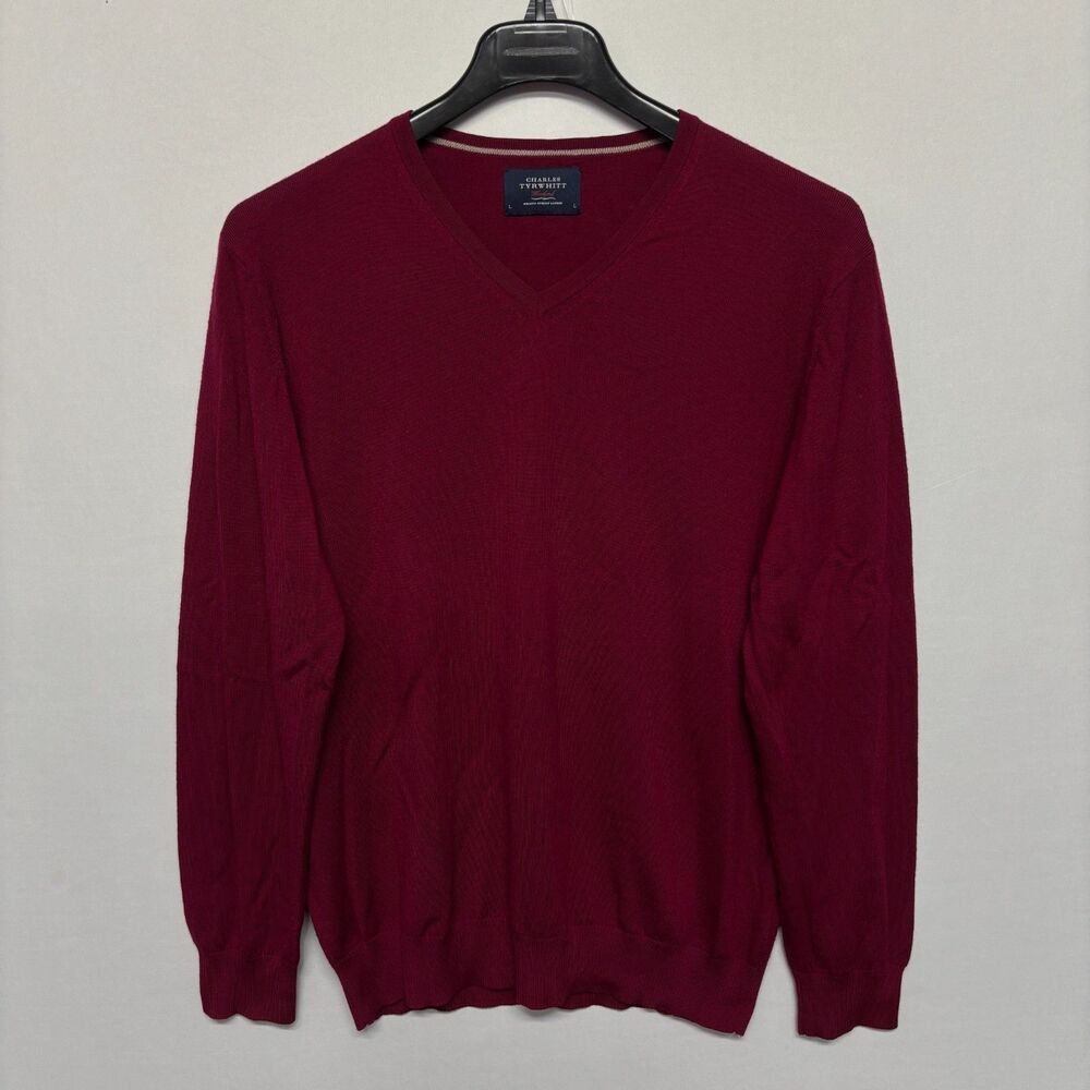 Charles Tyrwhitt Men Extra Fine Merino Wool Sweater Size Large V-Neck C133 -26